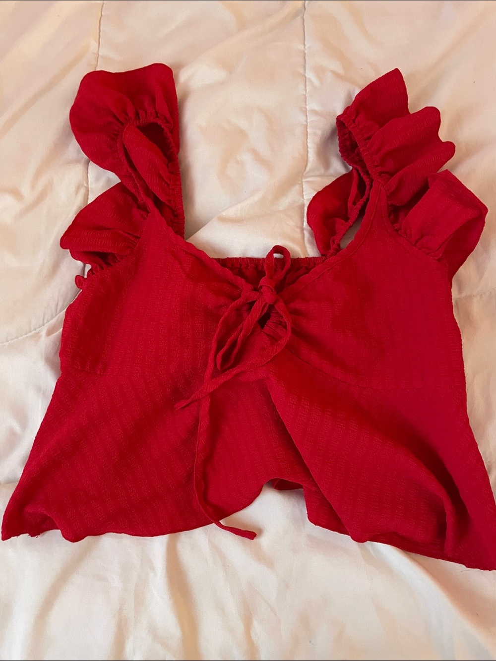 Red Ruffled Tie-Front Women's Topi size M